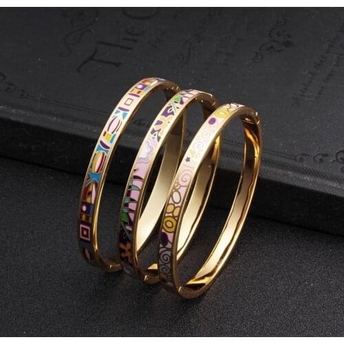 Trendy Cute Women Girls Wedding Party Cuff Bangles Enamel Stainless Steel Casual OL Charm BanglesPulsera para mujer