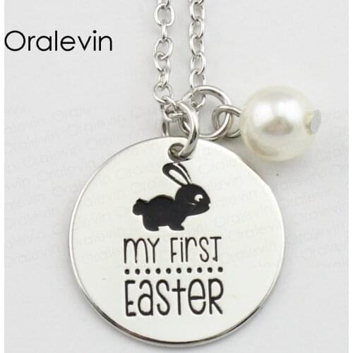 MY FIRST EASTER Inspirational Hand Stamped Engraved Accessories Pendant Necklace for women gift Jewelry,10Pcs/Lot, #LN726