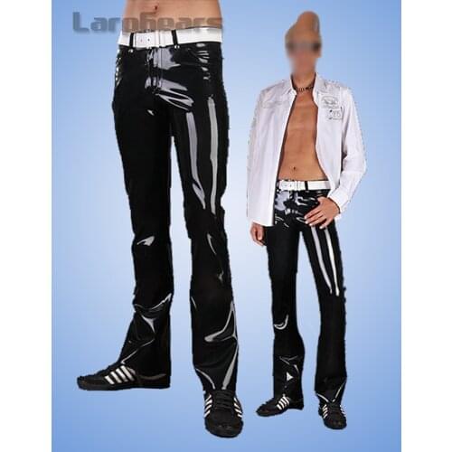 Men black fashion latex rubber jeans latex trousers without the belt
