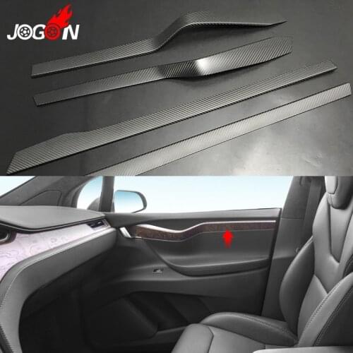 Real Carbon Fiber For Tesla Model X 2016 2017 2018 2019 Car Inner Door Panel Strip Lip Trim 4pcs