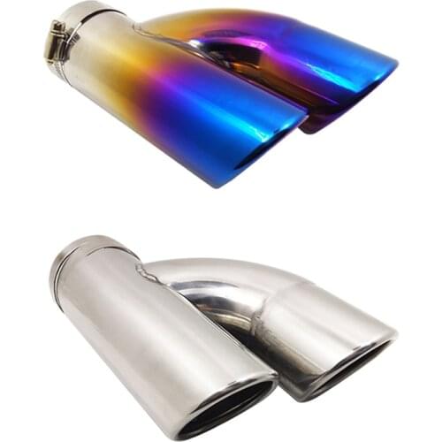 60mm 1 TO 2 Double Outlet Tailpipes Chrome Car Exhaust Muffler Pipe Tip End For Skoda Octavia Volkswagen Lavida Rear Tail Throat