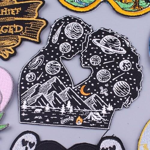 Nicediy Punk Outdoor/Planet Patch Iron On Patches On Clothes Heart Skull Embroidered Patches For Clothing Applique Jacket Patch