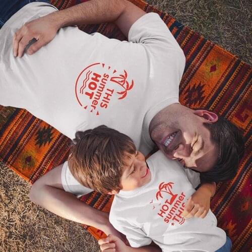 2021 Summer new Pure cotton father and son coconut palm Print loose casual round neck T-shirt dad and boy enjoy the holiday