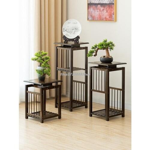 New Chinese flower stand decoration bonsai stand balcony wooden flower table bamboo side table Zen simple modern living room flo