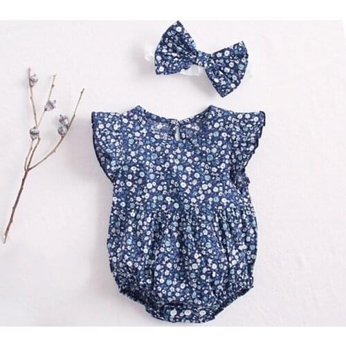 Baby Girls Clothes Sleeveless Dress+Heandband 2PCS Outfits Set Floral Printed Cute Clothing Sets Summer Sunsuit