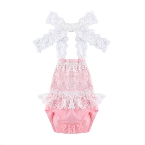 Baby Girls Halter Romper Summer Sleeveless Backless Lace Ruffle Tutu Jumpsuit One-Piece Clothes