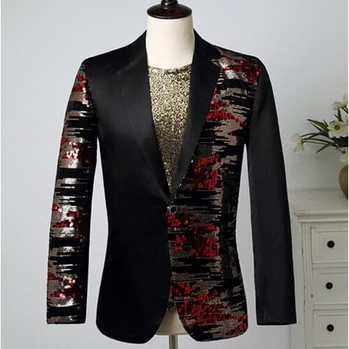 Autumn&Winter Jacket Mens Slim Fit Blazer Irregular Sequins Coat Groom Suit Party Nightclub Prom Outfit Singer Costume