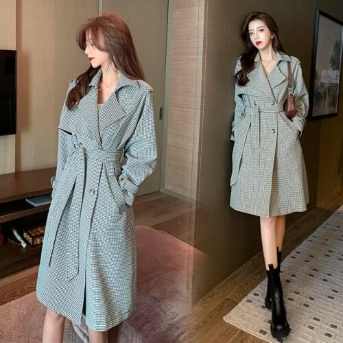 2020 Fashion Autumn And Winter Loose Lapel Plaid Coat Free Shipping Retro Trench Real Shot