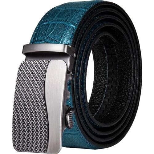 Fashion Blue Crocodile Pattern Mens Leather Belt Designer Alloy Automatic Buckle Belts Luxury Gift Box Set Waist Belt DiBanGu