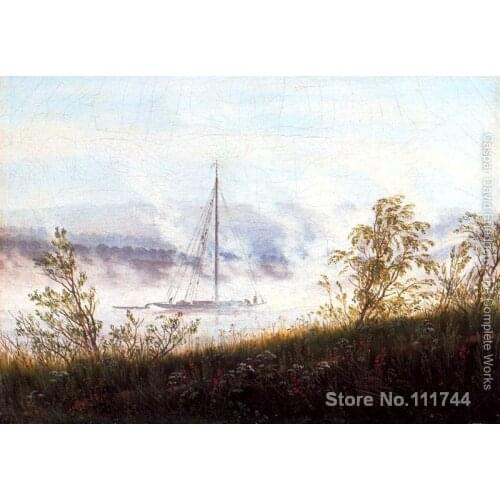 Romantic paintings Landscape Ship on the River Elbe in the Early Morning Mist Caspar David Friedrich High quality hand painted
