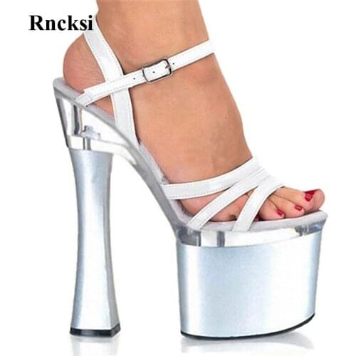 Rncksi New Square high heels Pole Dance Night Sandals Women Platform Open Toe Sexy Straps sandals 18cm dress New Girls shoes