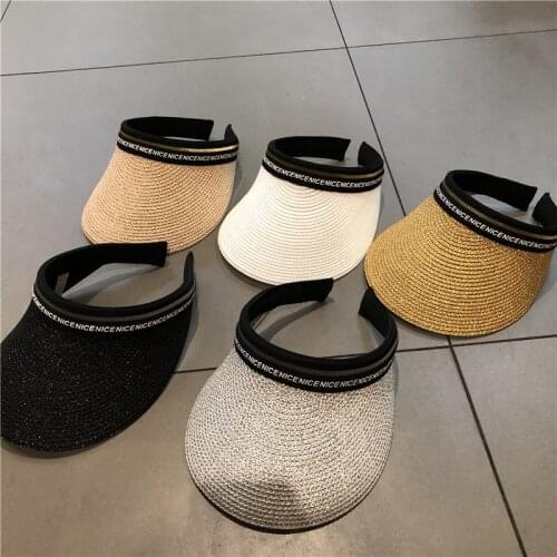 Summer Net Red Raffia Straw Hat Anti-ultraviolet Empty Top Sun Hats Female Seaside Vacation Leisure Sun Protection Headband Cap