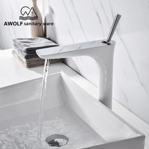 Bathroom Sink Faucet Solid Brass Chrome Polishing White Luxury High Basin Faucet Hot Cold Mixer Water Tap Deck Mounted ML8086