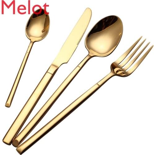 SS 304 18/10 stainless steel tableware table knife fork spoon dessert fork rose gold cutlery for restaurant