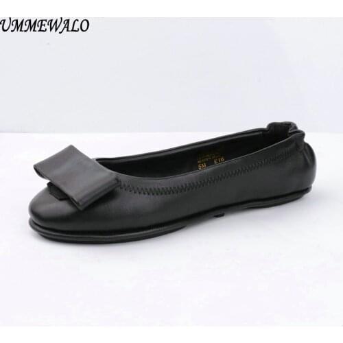 UMMEWALO Flat Shoes Women Soft Ballet Shoes Woman High Qualiy Casual Round Toe Ballerina Flats Ladies Genuine Leather Shoes