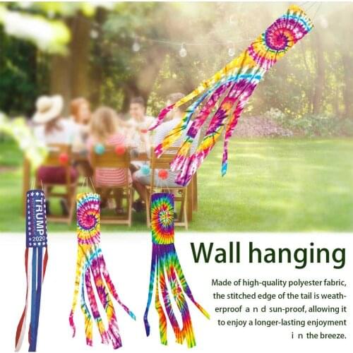 Windsock Creative Tie-dye Rainbow American Flag Patriotic Hanging Decor For Deck Terrace Garden Festival Party Home Wind Chimes