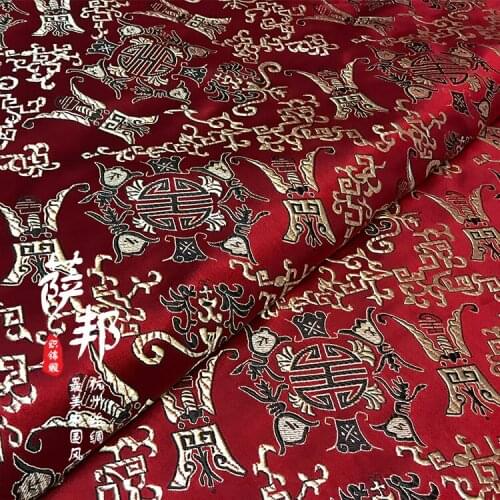 Longevity pattern Jacquard Silk fabric brocade Satin fabric for COSPLAY/Kimono/Mongolia clothing/Stage suit 1 order=1meter