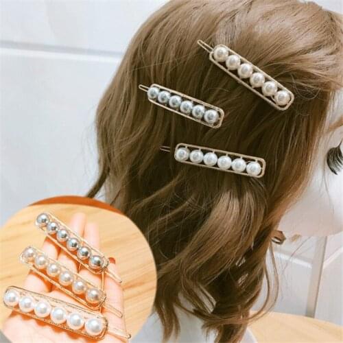 Crystal Pearl Women Hair Clips Pins Button Jewelry Lady Elegant Sweet Barrette Ornament Headband Hairgrips Headwear Accessories