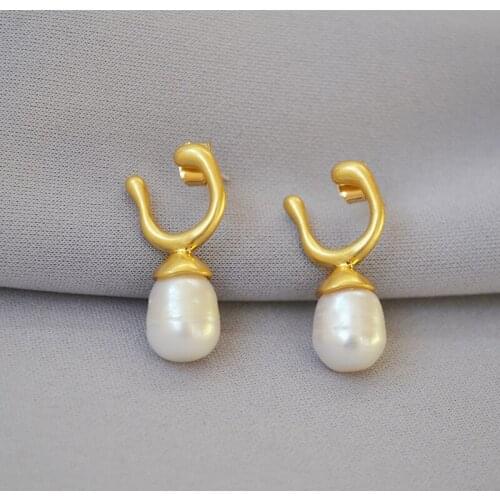 Women Jewelry Real Baroque Pearl Drop Earrings Brass With 18k Gold Party T Show Gown Punk Gothic Top Runway Rare Korean Japan