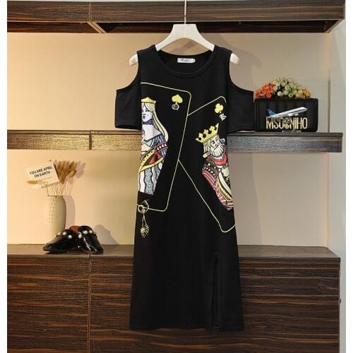 Women off shoulder Cartoon Printed Cotton Dress Women Summer Dresses Casual Loose Dress Vestidos