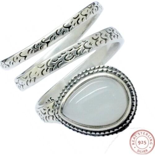 BOCAI S925 sterling silver art ring for women Thai silver jewelry womens multi circle water drop synthetic red corundum ring