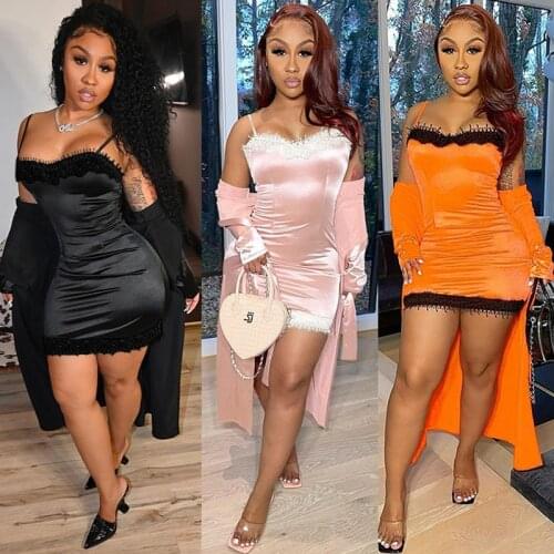 Womens Fashion Sexy Buttock Solid Color Halting Dress Street Waist Fashion 2021 Lace Edge Original Trend