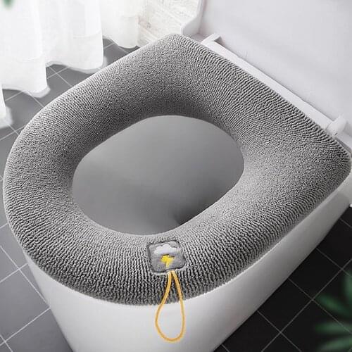 Winter Warm Toilet Seat Cover Closestool Mat 1Pcs Washable Bathroom Accessories Knitting Pure Color Soft O-shape Pad Bidet Cover