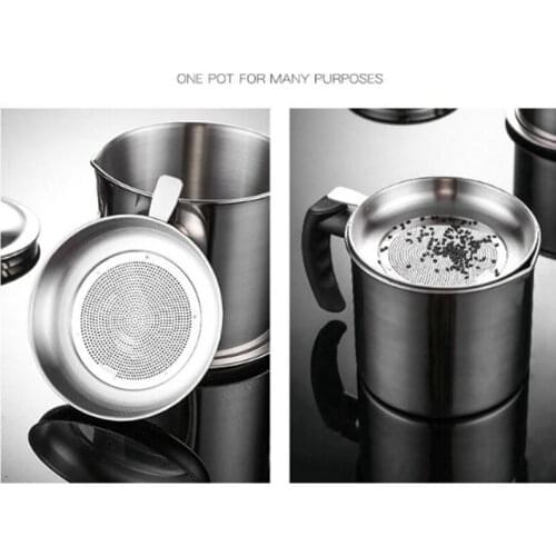 1.3L Stainless Steel Oil Filter Pot Filter Cup Household Filter Residue Grid Oil Storage Tank With Lid Kitchen Accessories