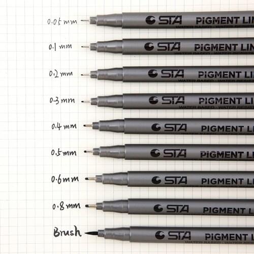1pcs Pigment Liner Pigma Micron Ink Marker Pen 0.05 0.1 0.2 0.3 0.4 0.5 0.6 0.8mm Different Tip Black Fineliner Sketching Pens