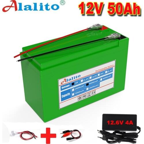 12V 50Ah 18650 lithium battery pack 3S6P built-in high current 30A BMS for sprayers, electric vehicle batterie+12.6V charger