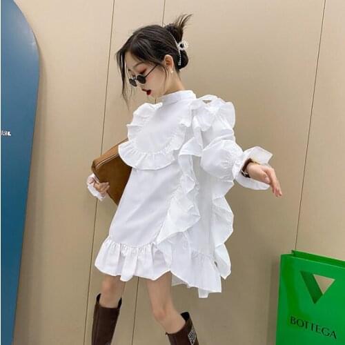 2021 Korean style girls ruffles dress fashion spring girls dresses 4-9 years A526