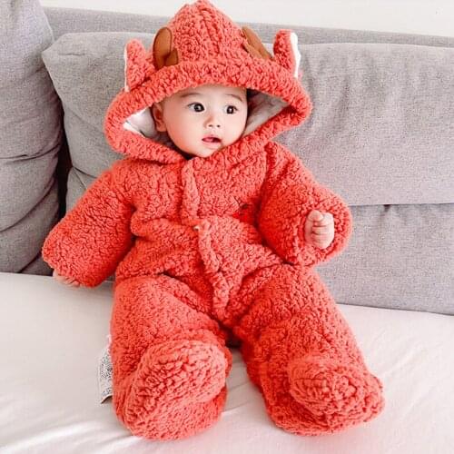 2021 New Cotton Newborn Baby Clothes Winter Girls Snow Wear Jumpsuit Fleece Boy Romper Infant Bodysuit Kids Outerwear 0-12M