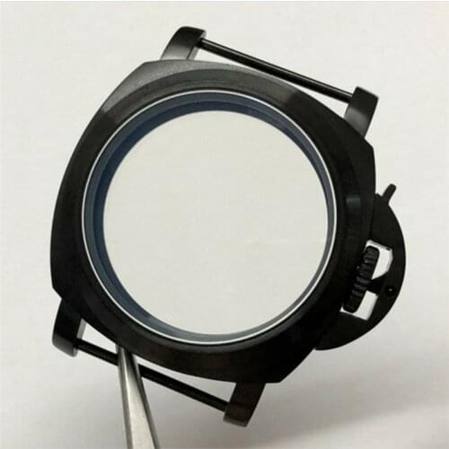 44mm Black Brushed Stainless Steel Watch Case 5ATM Waterproof Replacement For ETA 6497 6498 Seagull ST36 Watch Movement