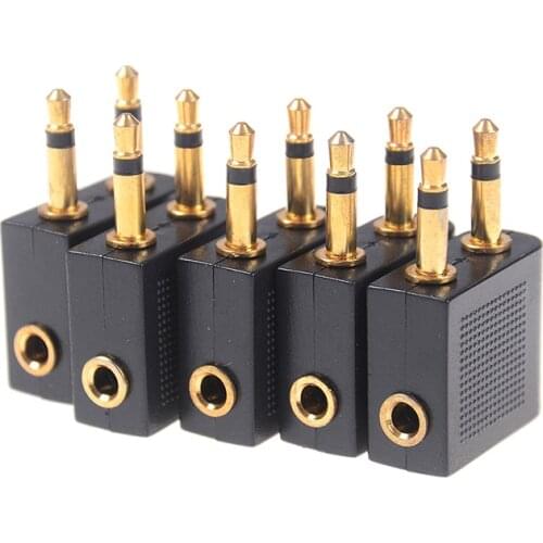 5Pcs/lot 3.5mm Pro Airline Airplane Golden Plated Headphone Jack Plug Adapter