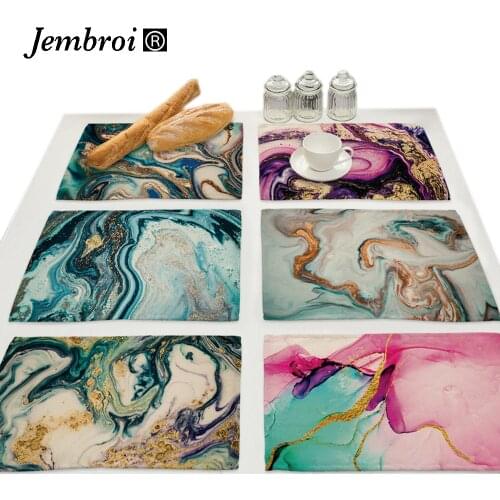 Abstract Marble Pattern Printing Faux Linen Placemat for Dining Table Drink Coaster Home Decoration Accessories Modern Kitchen