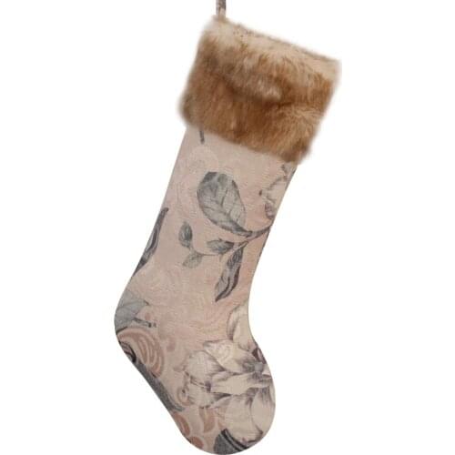 Free shipping Heavy Jacquard gold green color decoraction Christmas Stocking with Faux Fur Cuff Socks 10x19inch