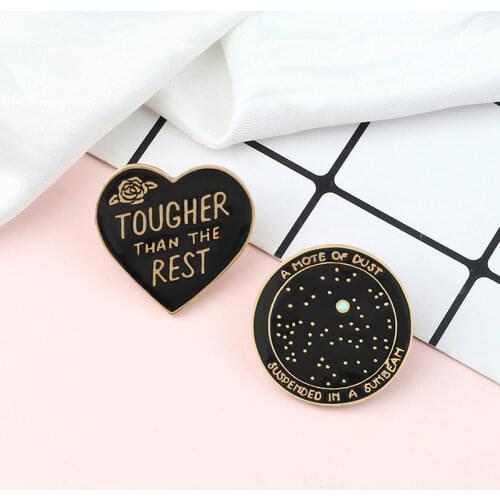 Dark Round Heart Enamel Pin "Tougher Than The Rest" Brooches Punk Gothic Fashion Jewelry For Couple Friends Lapel Backpack Badge