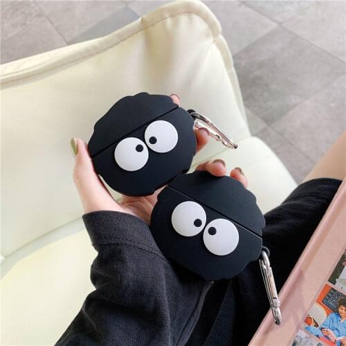 Black Totoro Briquettes Silicone Earphone Case for Apple airpods 1/2 pro key ring Case Accessories Protective Bluetooth cases