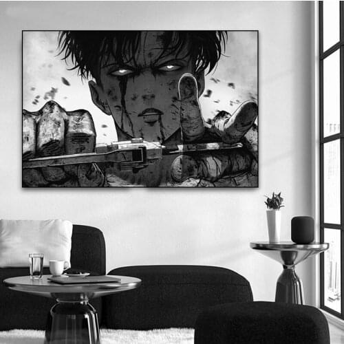 Black And White Attacking Giant Posters And Prints Japanese Anime Captain Levi Canvas Painting HD Decoration Wall Art Picture