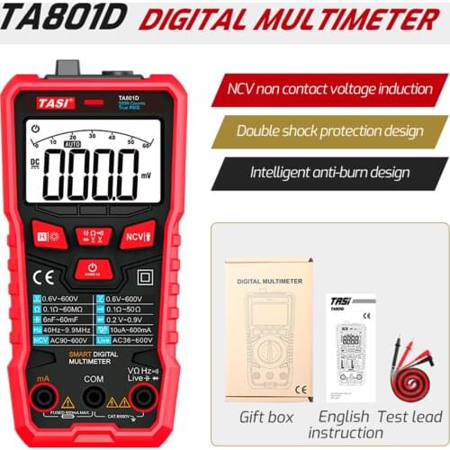 TASI TA801A Digital Multimeter Professional Tester True RMS Multimeter Mini Multifunctional Tester OHM NCV Voltage Meter