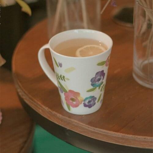 CuteLife INS Nordic Flower White Ceramic Coffee Cup Tea Breakfast Milk Drinkware Cup Vintage Retro Couple Gift Mug With Handle