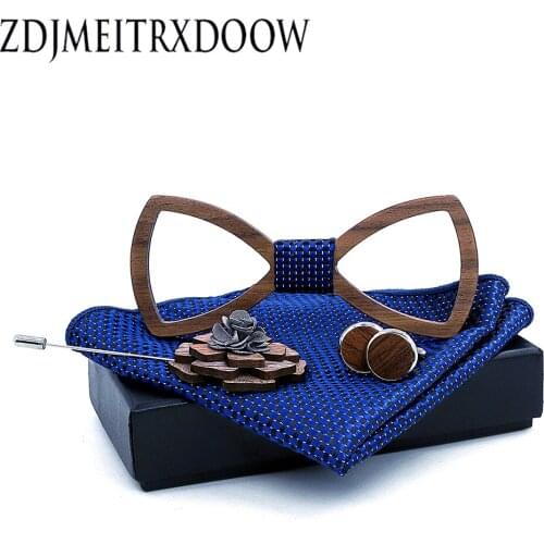Paisley Wooden Bow Tie Handkerchief Set Mens Plaid Bowtie Wood cut out Floral design And Box Fashion Novelty ties M355