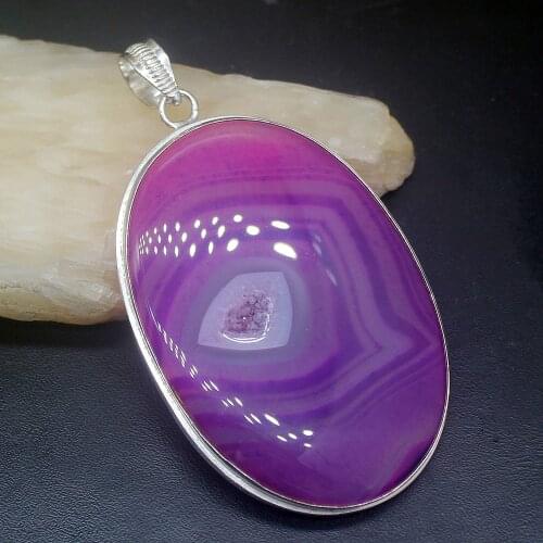 Gemstonefactory Jewelry Big Promotion 925 Silver Natural Purple Botswana Agate Druzy Women Ladies Gifts Necklace Pendant 0533