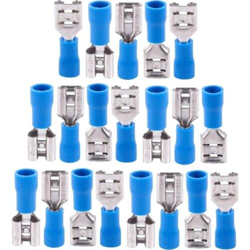 GTBL 20 Blue Female Insulated Spade Wire Connector Electrical Crimp Terminal 14-16AWG