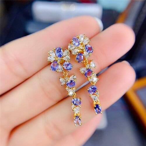 Exquisite Tanzanite Earrings, Natural Tanzanite Earrings, S925 Silver Gold-plated Earrings, Birthstone, Gifts for Women