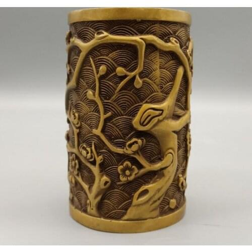 China brass plum blossom Brush pot crafts statue