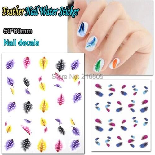 Nail 22Sheets/Lot 11 Designs Colorful Feather Water Nail Sticker Nail Art Water Transfer Decals BLE1676a-1686
