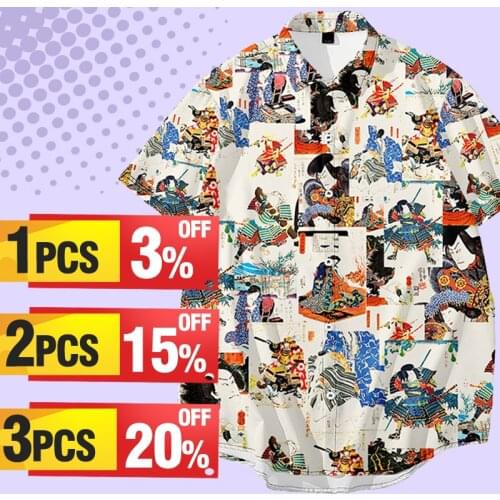 Japanese Style Printing Short-Sleeved Printing Summer Casual Loose Plus Large Size Shirt Mens Hawaii Beach Vacation Shirt
