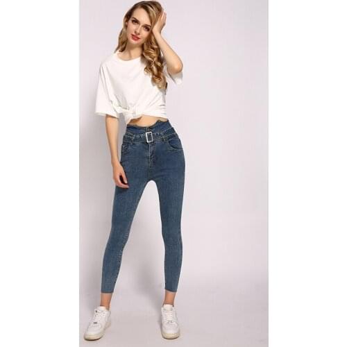 ME&SKI New Ladies Jeans Soft High Elastic Slim Jean Woman Pencil Skinny Jeans wish Sashes