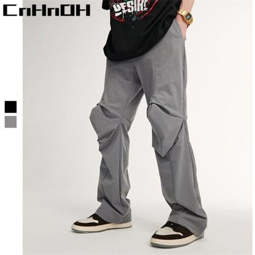 CnHnOH Spring Summer New Fashion Brand Loose Creative Fake Opening Design Solid Color Casual Trousers Men A505